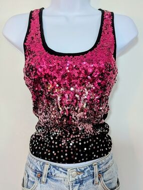 Sparkling Sequin Ombre Pink Tank Top